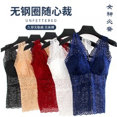 V領(lǐng)蕾絲吊帶女性感打底百搭背心修身顯瘦花邊內(nèi)衣美背抹胸帶胸墊